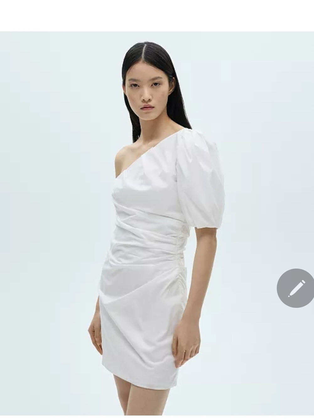 Mango White One-Shoulder Puff-Sleeve Mini Dress